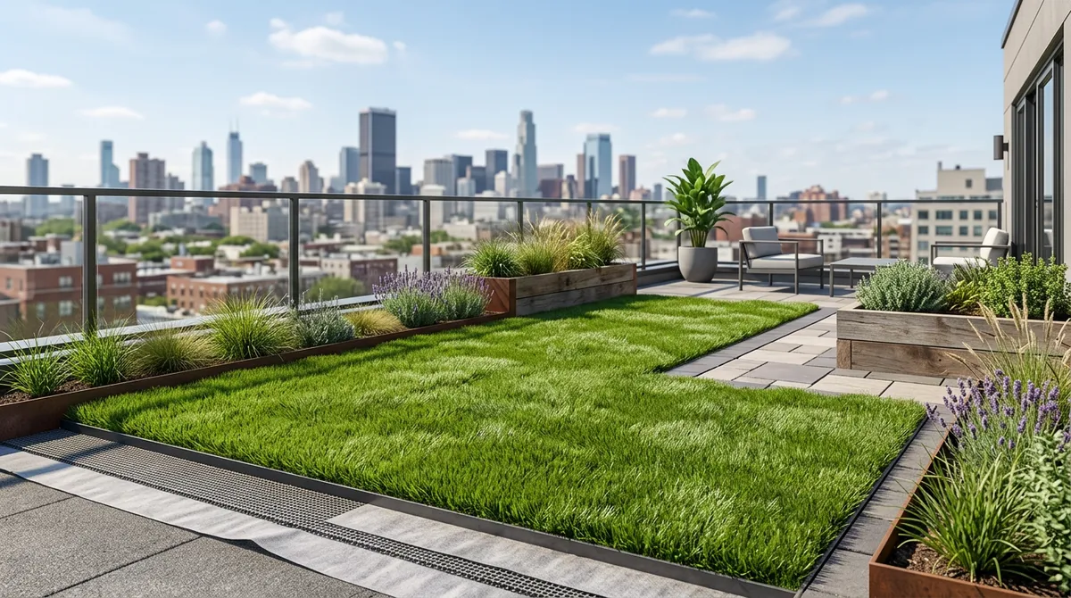 Rooftop terrace turf design