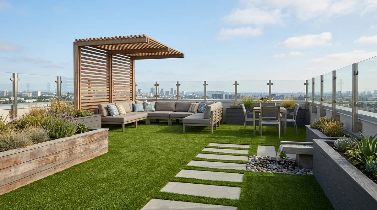 Rooftop terrace turf design