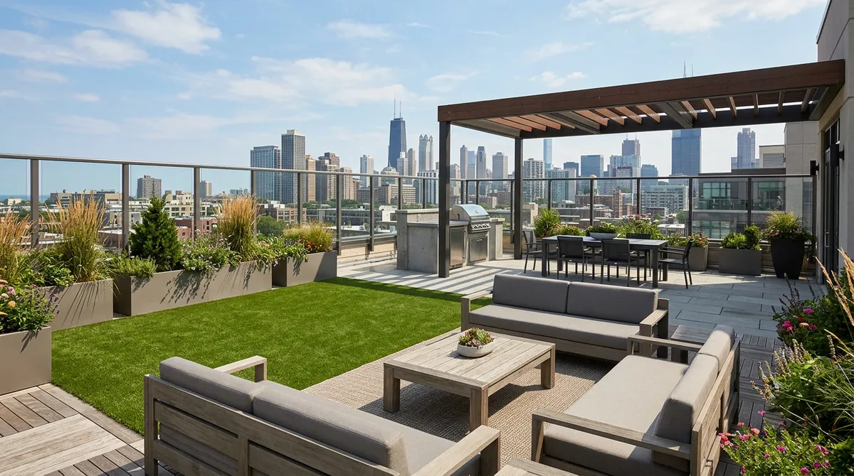 Rooftop terrace turf design