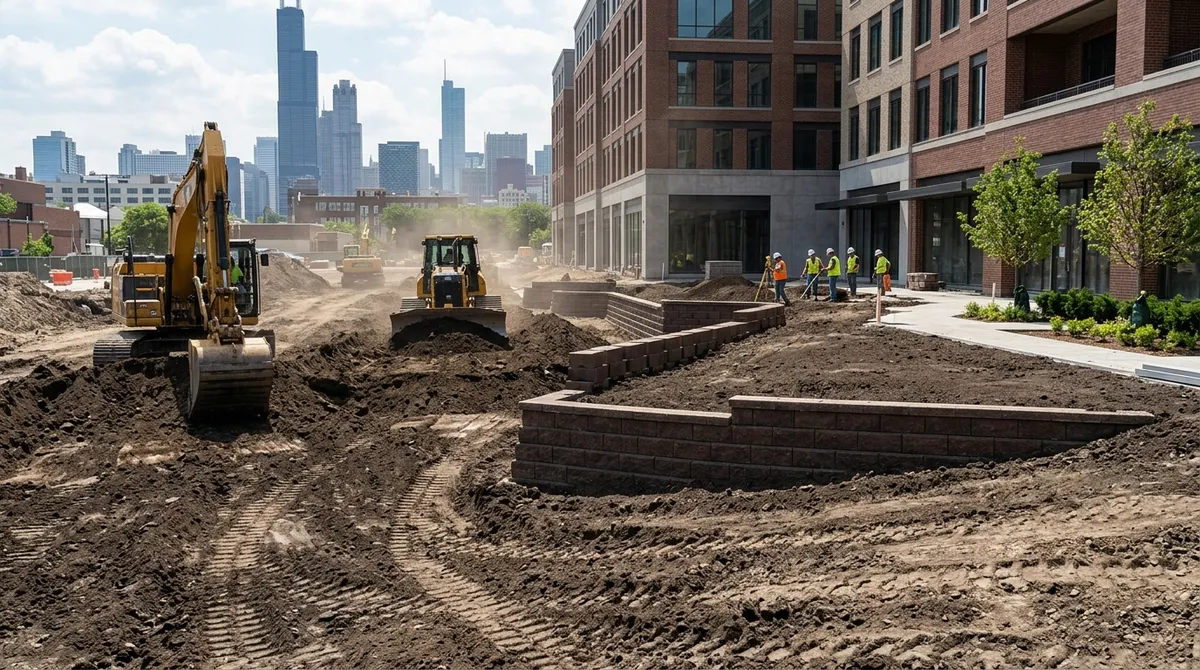 commercial landscape grading walls Chicago