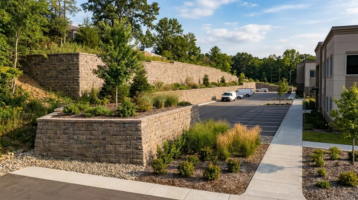 commercial retaining wall installation