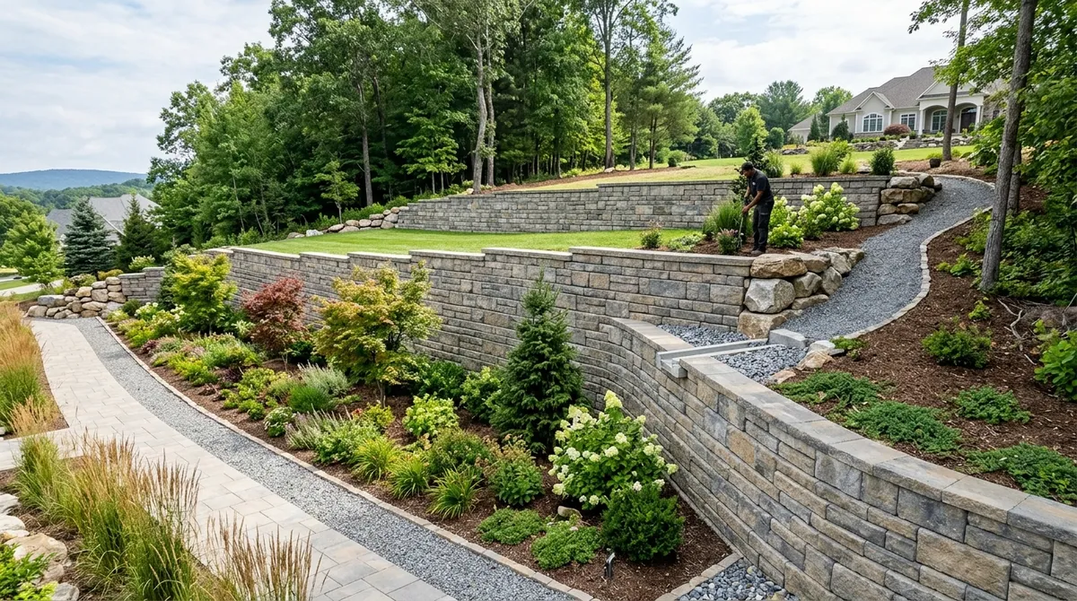large scale retaining wall installation