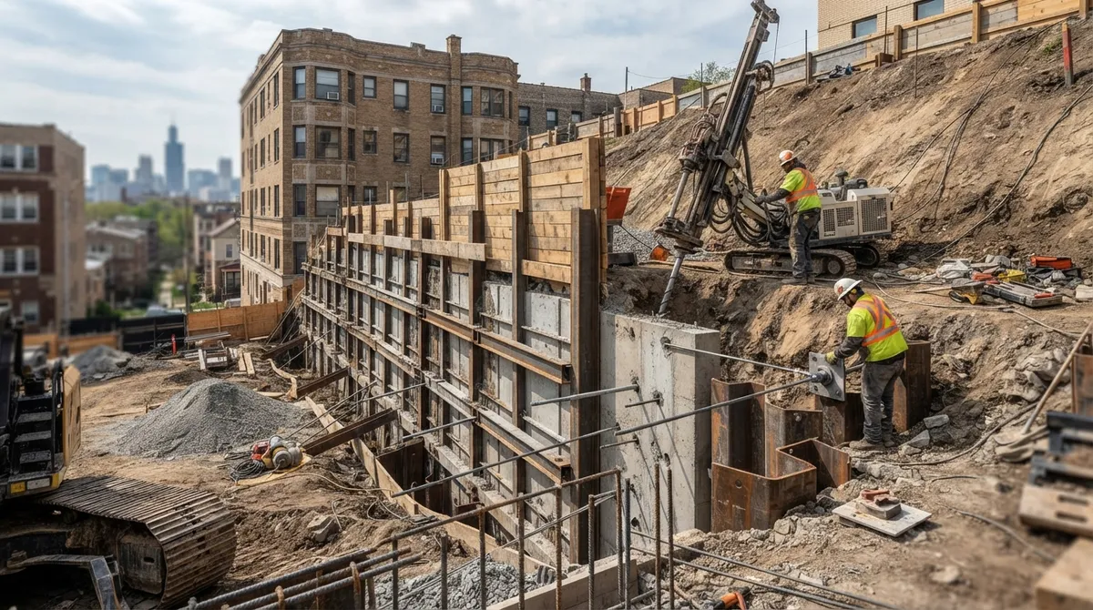 anchored retaining wall construction Chicago