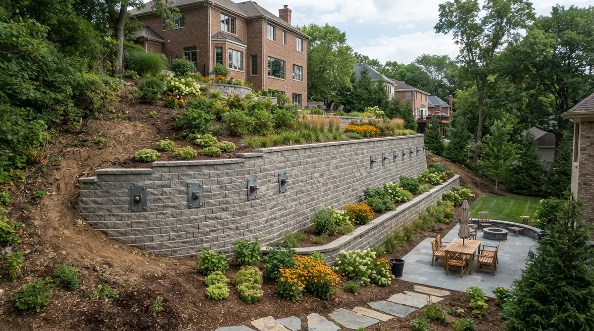 anchored retaining wall construction Chicago