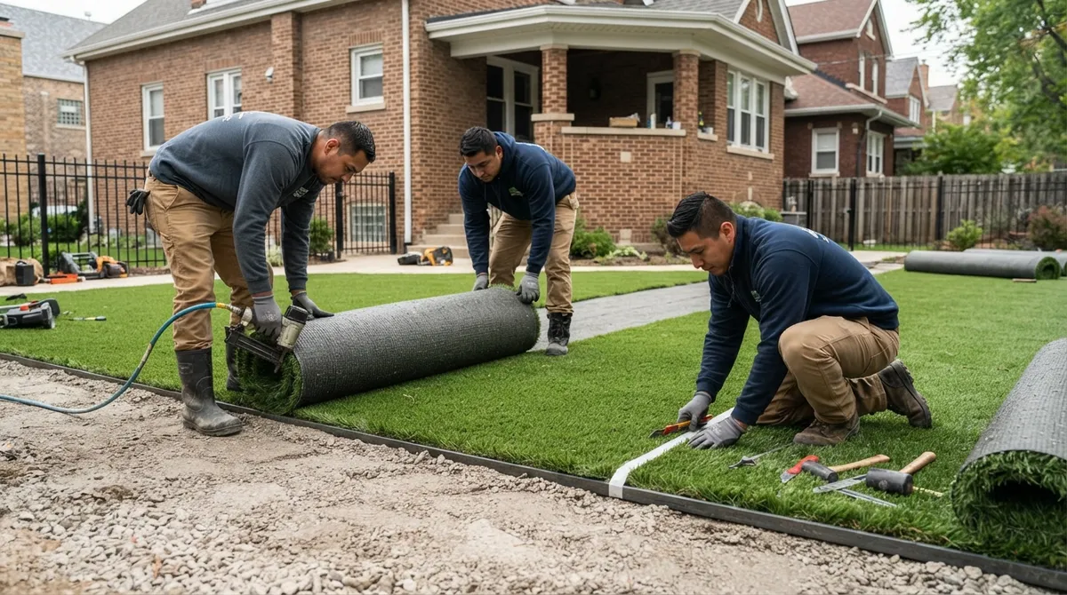 imitation grass installation