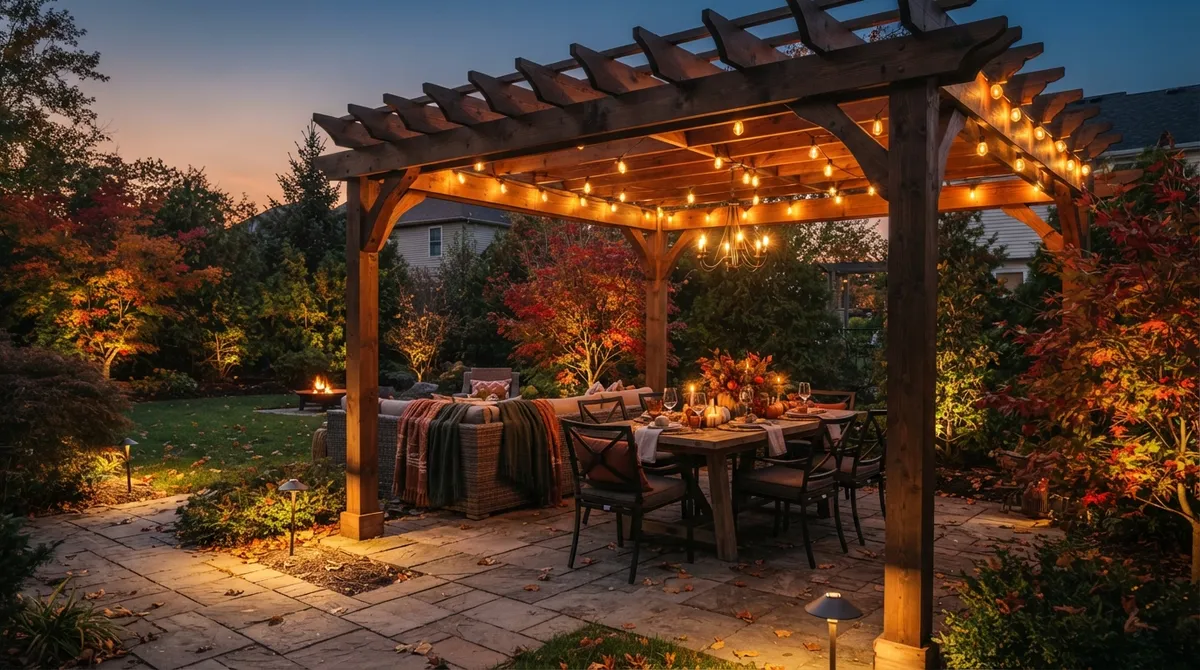 pergola lighting for shorter autumn days