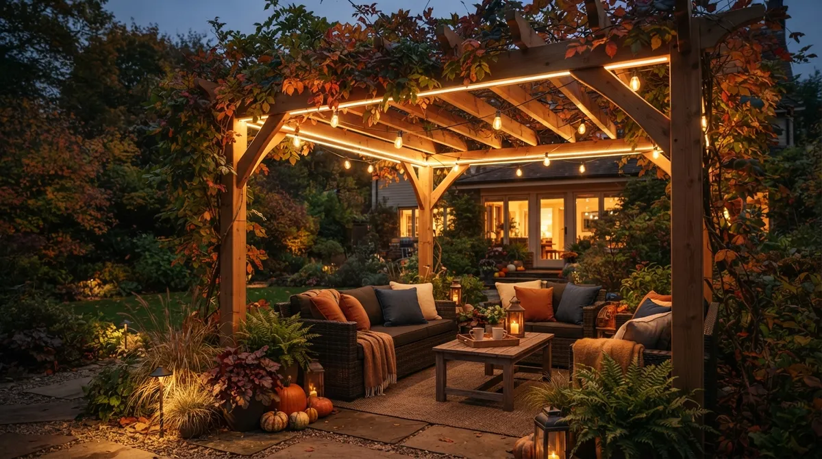pergola lighting for shorter autumn days
